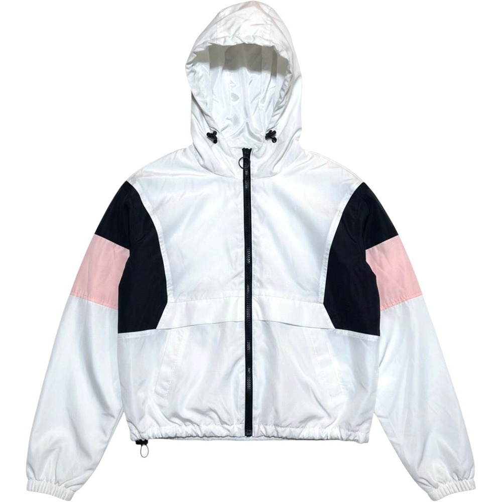 Angel Kiss Windbreaker Jacket Womens LG White Black Pink Colorblock Hooded Y2K